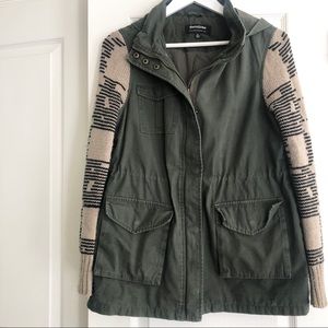 Army Green Jacket with Knit Sleeves and Hood